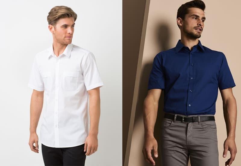 Một người đàn ông diện áo sơ mi nam ngắn tay cổ cuba họa tiết, phong cách trẻ trung, thoải mái cho mùa hè.